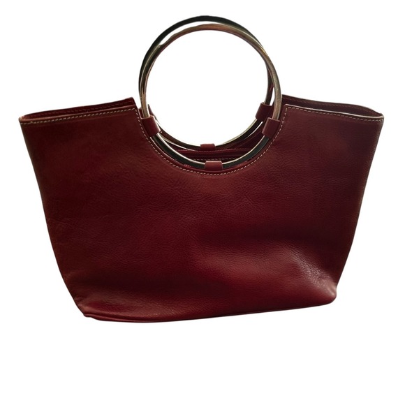 Cuoieria Fiorentina Red Leather Satchel Bag Round Handle Stylish Tote with strap - Picture 5 of 13